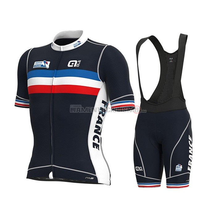 Abbigliamento Ciclismo Francia Manica Corta 2022 Spento Blu